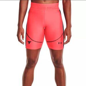 Under Armour Women's Project Rock HeatGear Bike Shorts 1366005 Red / Black NWT